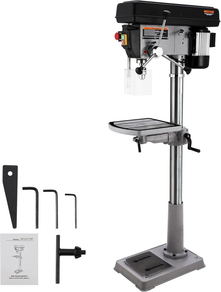 17 in Floor Drill Press with Swing-away Safety Guard, 12 Amp 120V Pure Copper Motor, 200-3630 RPM Variable Speed, 0-45° Tilting Worktable, Tabletop Drilling Machine for Wood Metal
