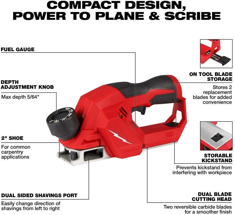 2524-20 for Milwaukee M12 FUEL 12V 2 Brushless Cordless Planer - Bare Tool Length 11 in Height 4.9 in Width 3.8 in