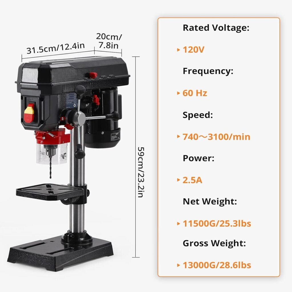 8 Inch Benchtop Drill Press, 2.5Amp Benchtop Drill Machine, 5 Speed Adjustable, Swing Distance 0-45° Tiltling Tabletop Drilling Machine for Wood, Metal 8 Inch Benchtop Drill Press, 2.5Amp Benchtop Drill Machine, 5 Speed Adjustable, Swing Distance 0-45° Tiltling Tabletop Drilling Machine for Wood, Metal