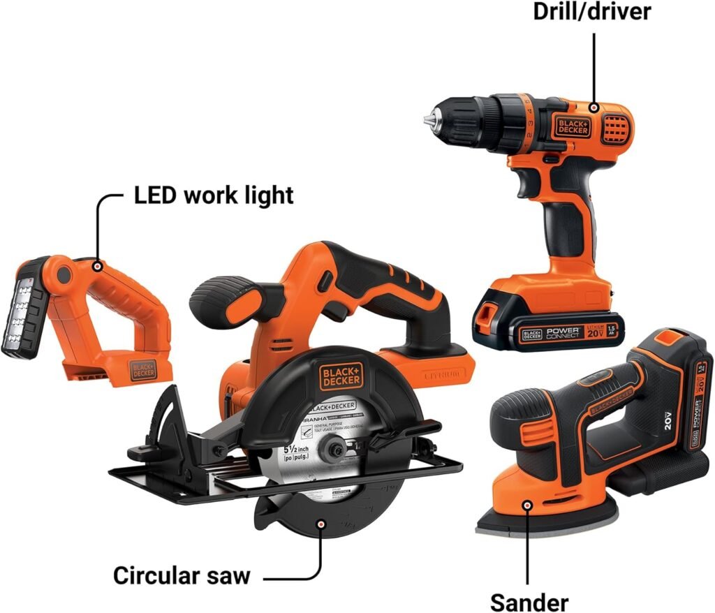 BLACK+DECKER 20V MAX* POWERCONNECT Cordless 4-Tool Combo Kit (​​BD4KITCDCMSL)