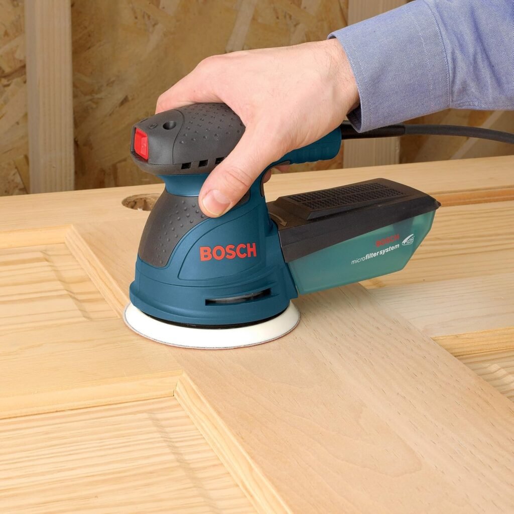BOSCH ROS20VSK Palm Sander 2.5 Amp 5 in. Corded Variable Speed Random Orbital Sander/Polisher Kit with Dust Collector and Hard Carrying Case