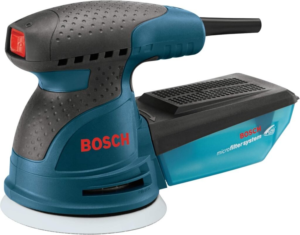 BOSCH ROS20VSK Palm Sander 2.5 Amp 5 in. Corded Variable Speed Random Orbital Sander/Polisher Kit with Dust Collector and Hard Carrying Case