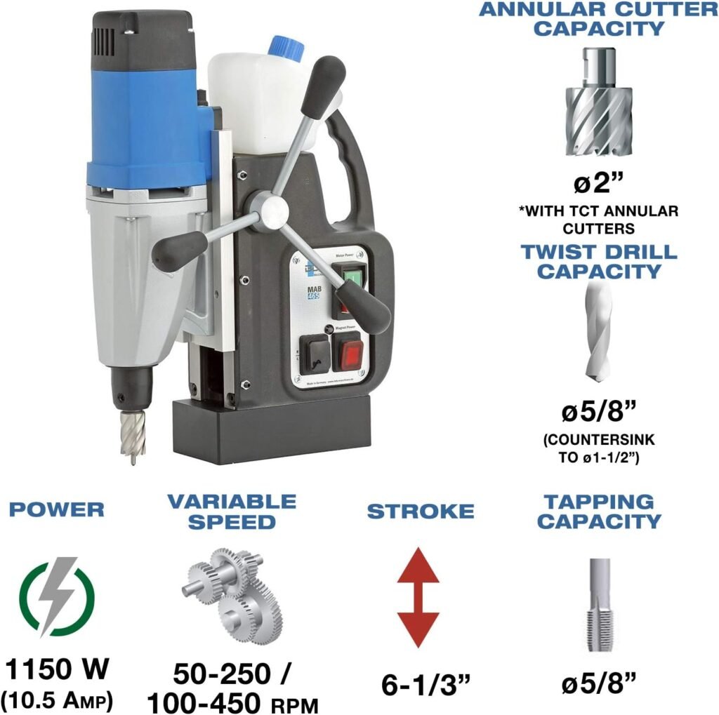 CS Unitec | MAB 465 Portable Magnetic Drill Press | 1150W 1-speed Benchtop Power Drill Machine w/up to 1-1/2 Diameter