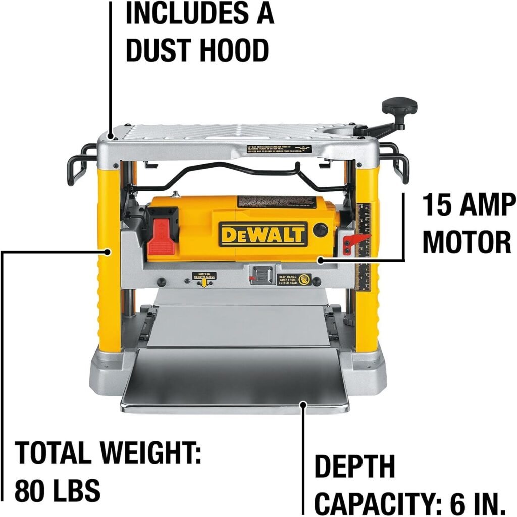 DEWALT Benchtop Planer, 15-Amp, 12-1/2-Inch, 3-Knife Cutter, 20,000 RPM, Corded (DW734)