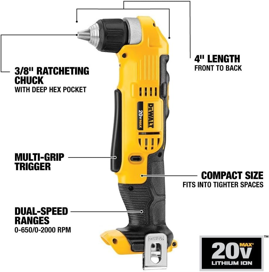 DEWALT DCD740B 20-Volt MAX Li-Ion Right Angle Drill (Tool Only)