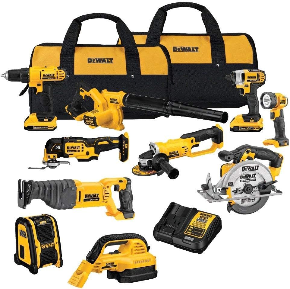 Dewalt DCK1020D2R 20V MAX Lithium-Ion Cordless 10-Tool Combo Kit (2 Ah) (Renewed)