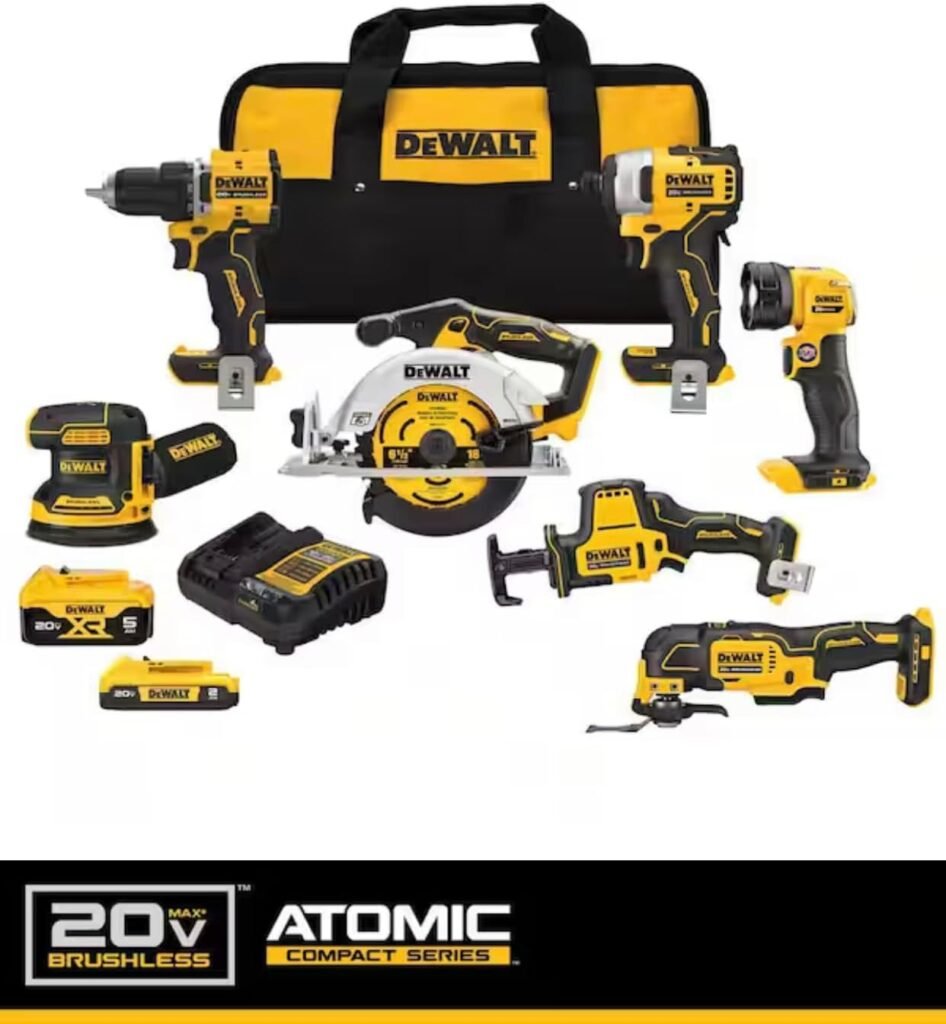 DEWALT DCK700D1P1 20V MAX Cordless 7-Tool Combo Kit with 2Ah Battery, 5Ah Battery, and Charger