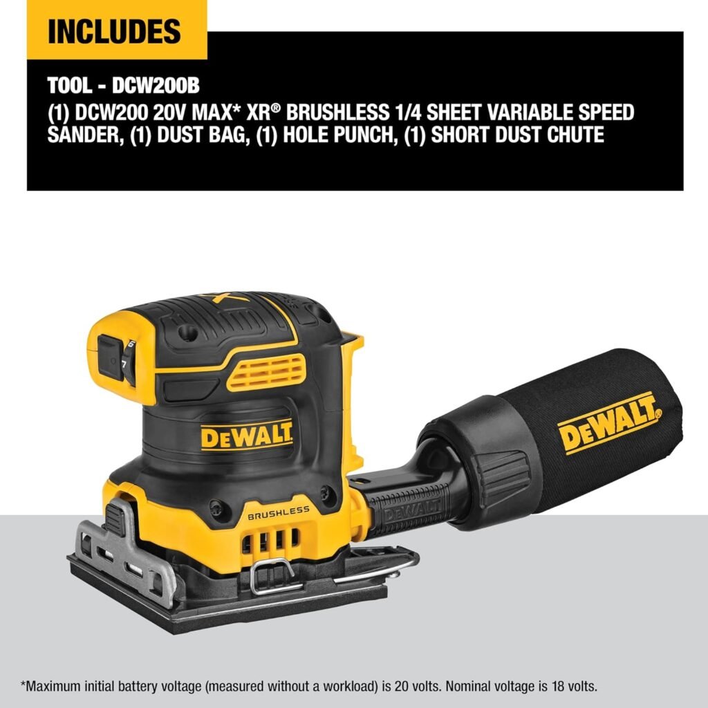 DEWALT DCW200B 20V MAX XR Brushless Cordless 1/4 Sheet Variable Speed Sander (Tool Only)