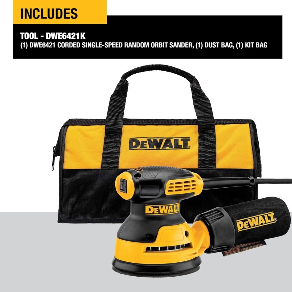 DEWALT Orbital Sander Kit, 5 inch, 3 amp, Corded, 12,000 OPM (DWE6421K)