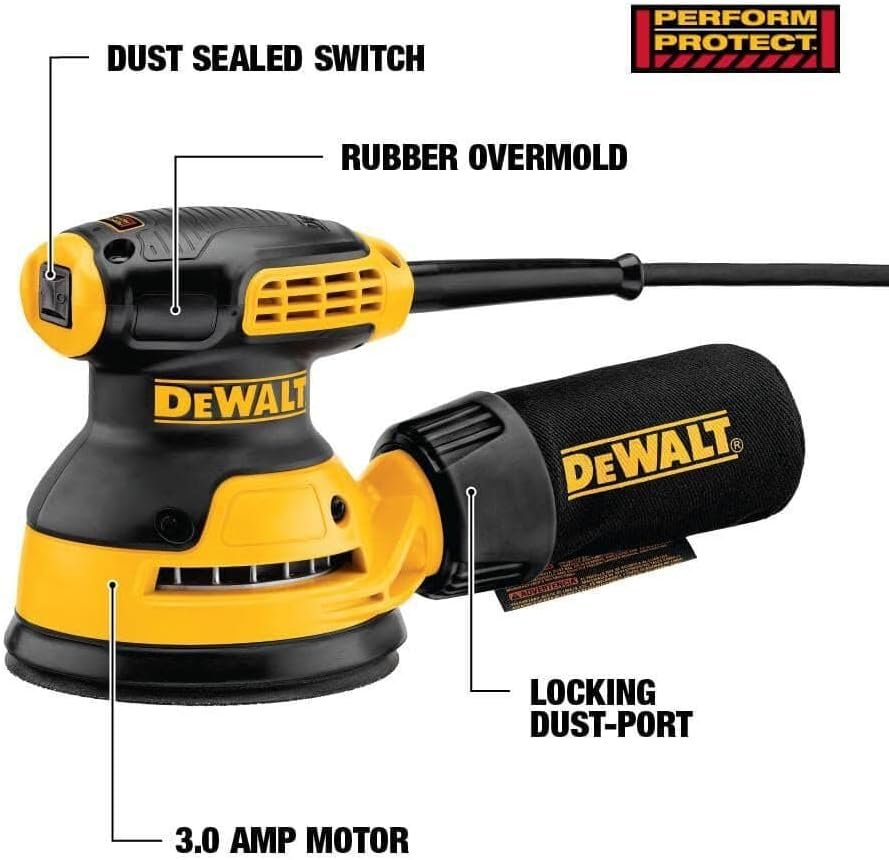 DEWALT Orbital Sander Kit, 5 inch, 3 amp, Corded, 12,000 OPM (DWE6421K)