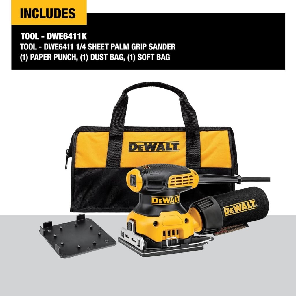 DEWALT Palm Sander, 1/4 Sheet (DWE6411K), Yellow
