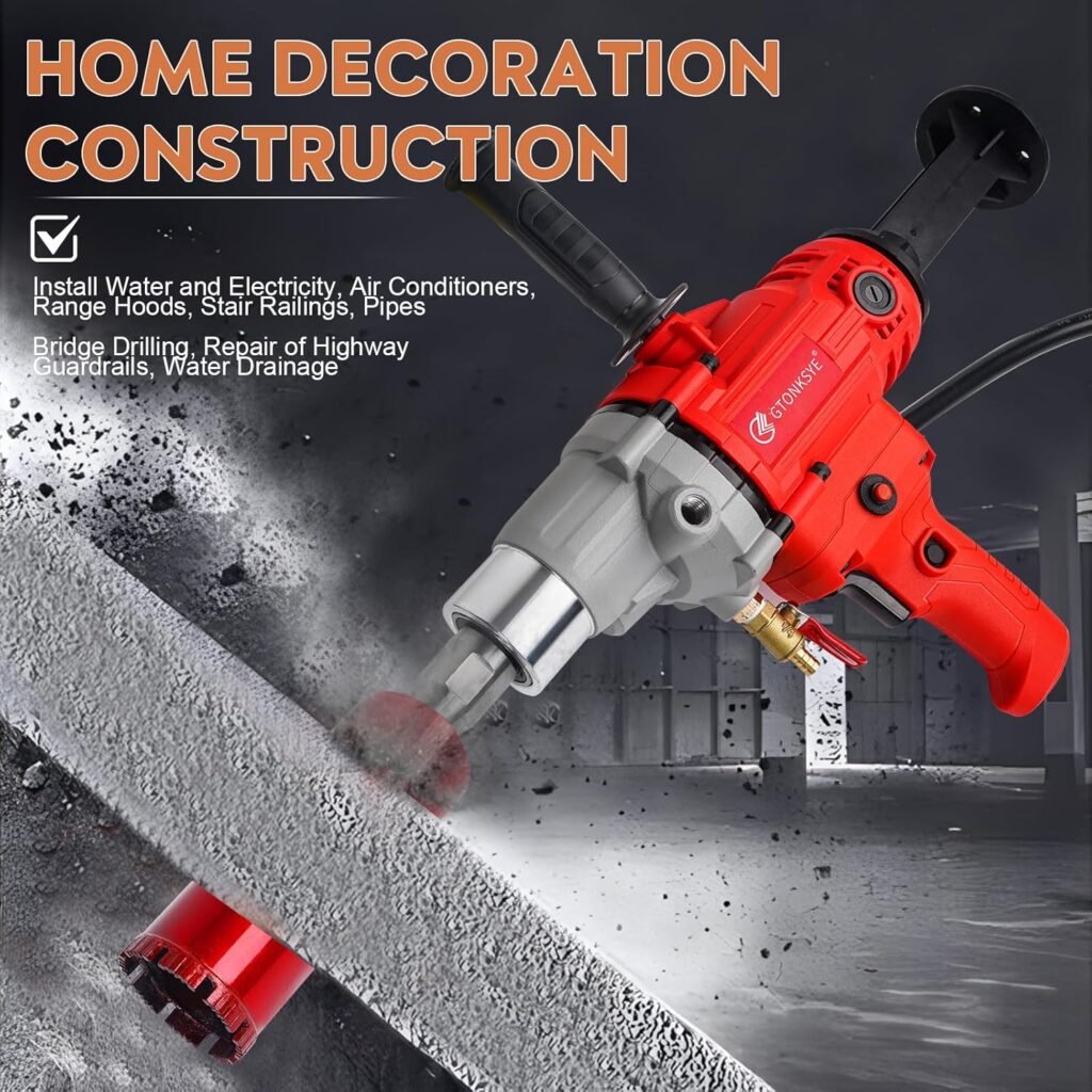 Diamond Core Drilling Machine，Handheld Dry and Wet Core Drill Rig， 1-1/4Threaded Shaft, Equipped with Wet Drill Bits 1.25, 2.5, 3.25,4and Water Pump Set, Suitable for Concrete Bricks and Stones