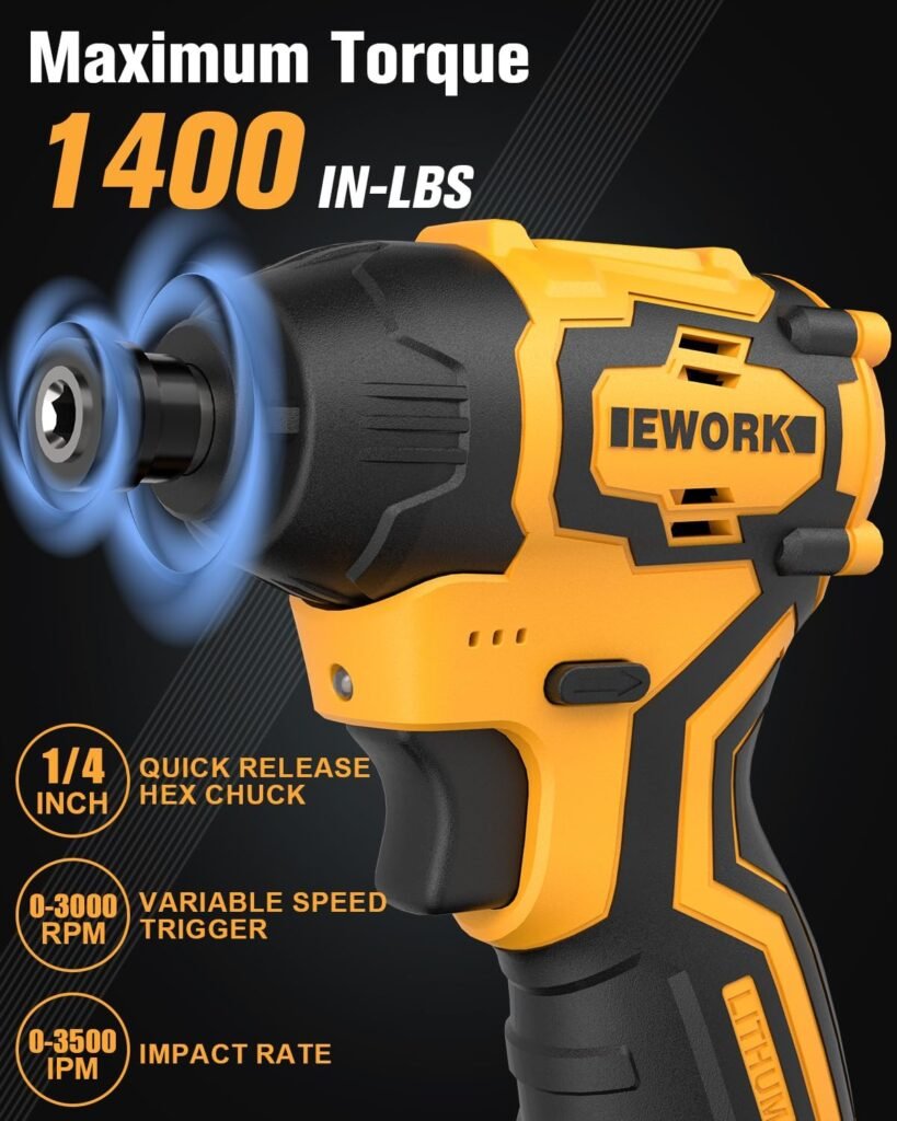 EWORK Compact Cordless Drill and Impact Driver Combo Kit 21V Brushless Power Tool Set with (2) 2.0Ah Batteries and Fast Charger, Tool Bag (EKC-1018)