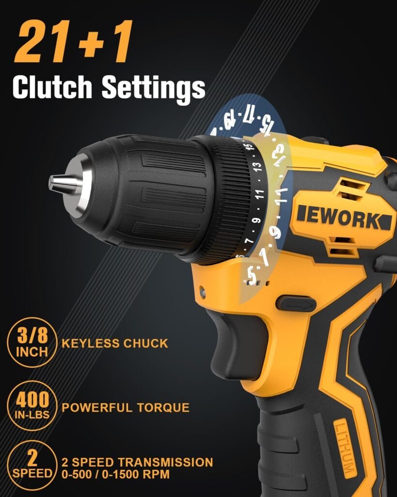 EWORK Compact Cordless Drill and Impact Driver Combo Kit 21V Brushless Power Tool Set with (2) 2.0Ah Batteries and Fast Charger, Tool Bag (EKC-1018)