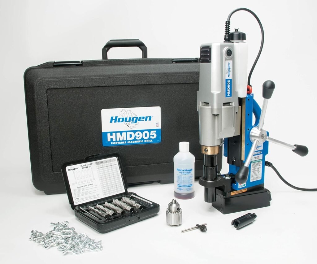 Hougen HMD905S 115-Volt Swivel Base Magnetic Drill with Coolant Bottle Plus 1/2 Drill Chuck, Adapter and 12002 Rotabroach Cutter Kit