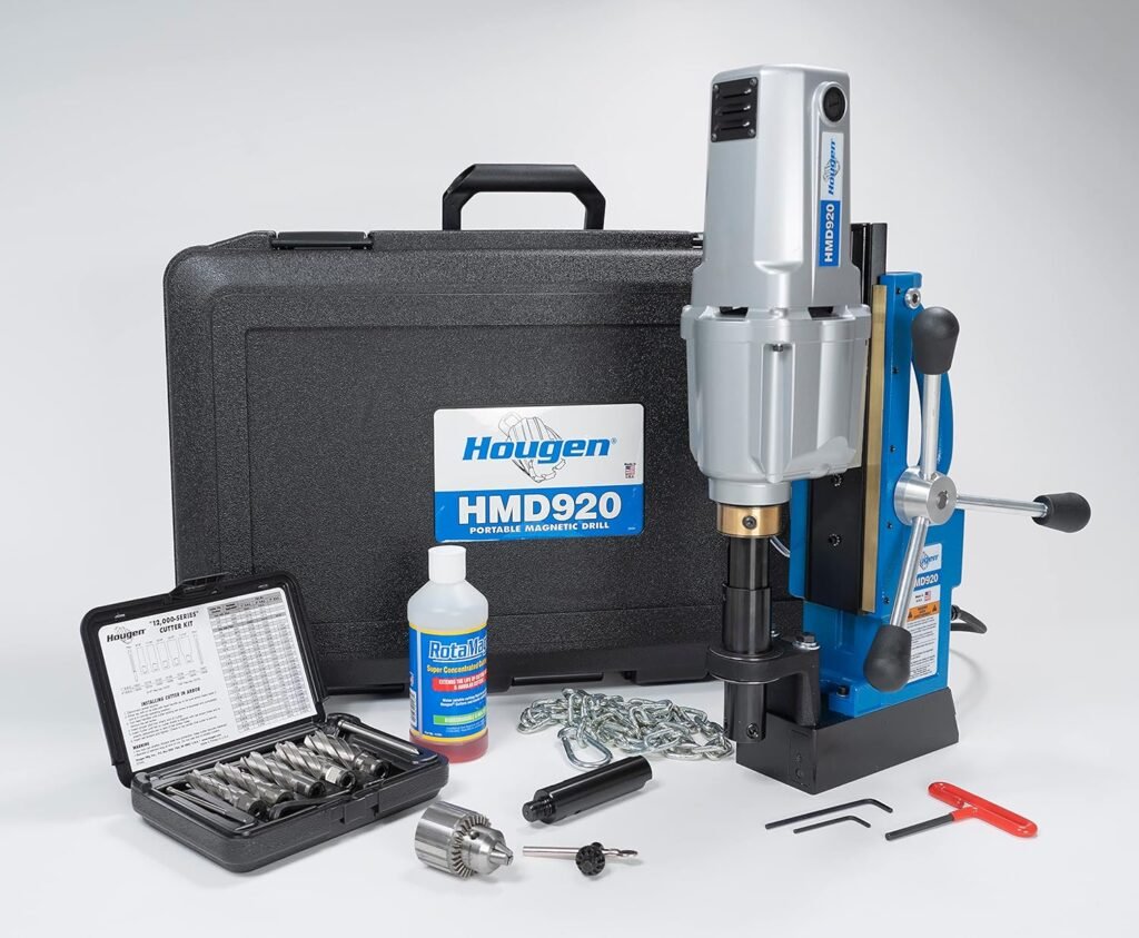 Hougen HMD920 115-Volt Magnetic Drill 3 Speed/Coolant Bottle Plus 1/2 Drill Chuck Adapter Plus 12002 Rotabroach Cutter Kit Replacement of The HMD917