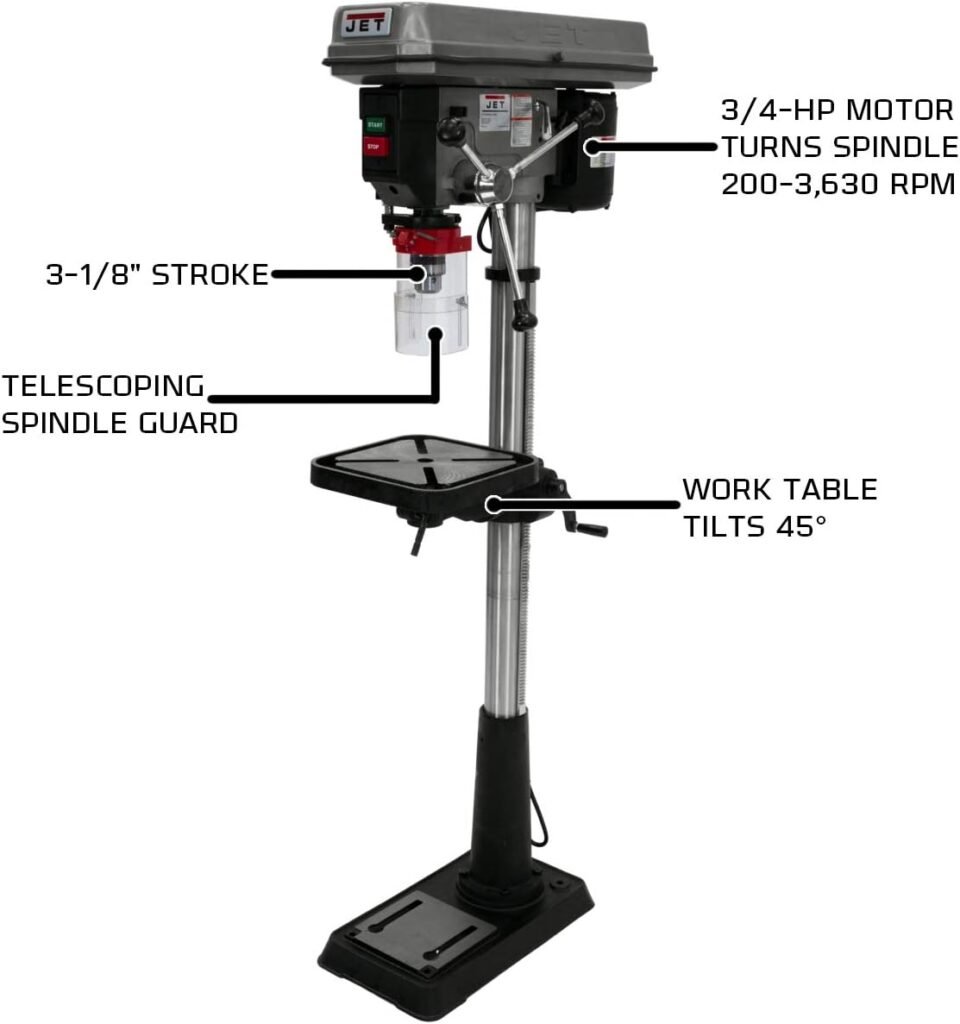 JET 15-Inch Step Pulley Floor Drill Press, 3/4 HP, 115/230V 1Ph (Model J-2500)