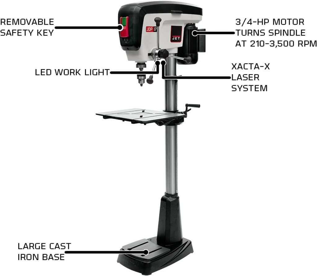 JET 17-Inch Floor Drill Press, 3/4 HP, 1Ph 115V (Model JDP-17)