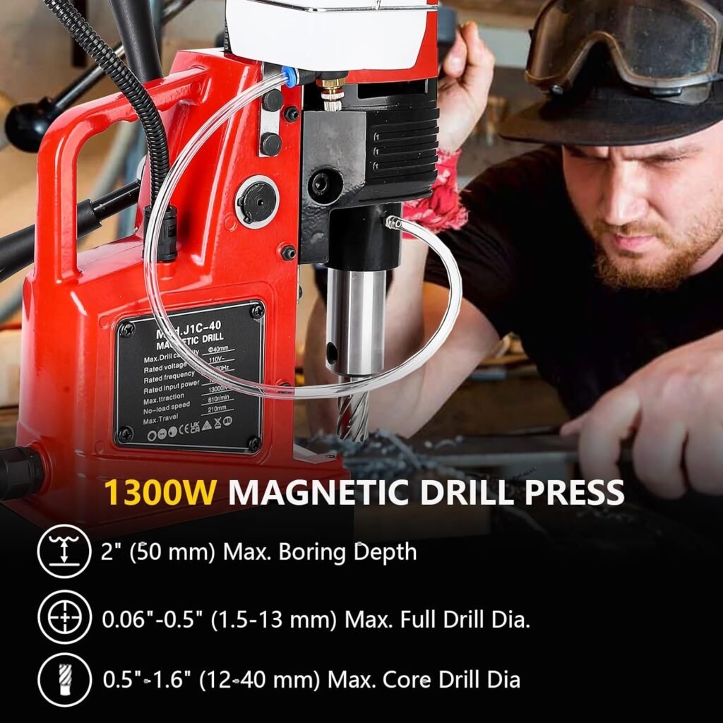 Magnetic Drill Press, 1300W 1.57 Boring Diameter, 810 RPM Portable Mag Drill Press, 2922lbf Electric Drilling Machine for Metal Surface, Industrial, Home Improvement
