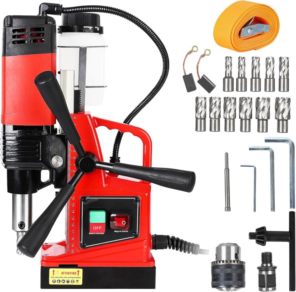 Magnetic Drill Press, 1300W 1.57 Boring Diameter, 810 RPM Portable Mag Drill Press, 2922lbf Electric Drilling Machine for Metal Surface, Industrial, Home Improvement
