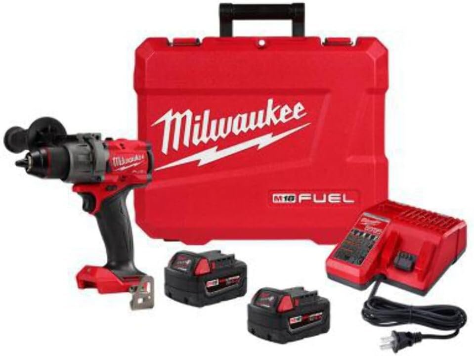 Milwaukee 2904-22 12V 1/2 Hammer Drill/Driver Kit with (2) 5.0Ah Batteries, Charger  Tool Case Red