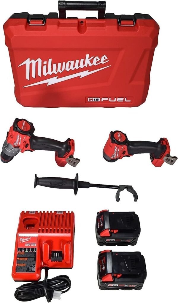 Milwaukee 3697-22 18V Lithium-Ion Brushless Cordless Hammer Drill and Impact Driver Combo Kit (2-Tool) with (2) 5.0Ah Batteries, Charger  Tool Case