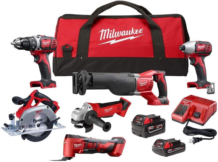 Milwaukee M18 18-Volt Lithium-Ion Cordless Combo Kit (6-Tool) with Two Batteries, Charger and Two Tool Bags