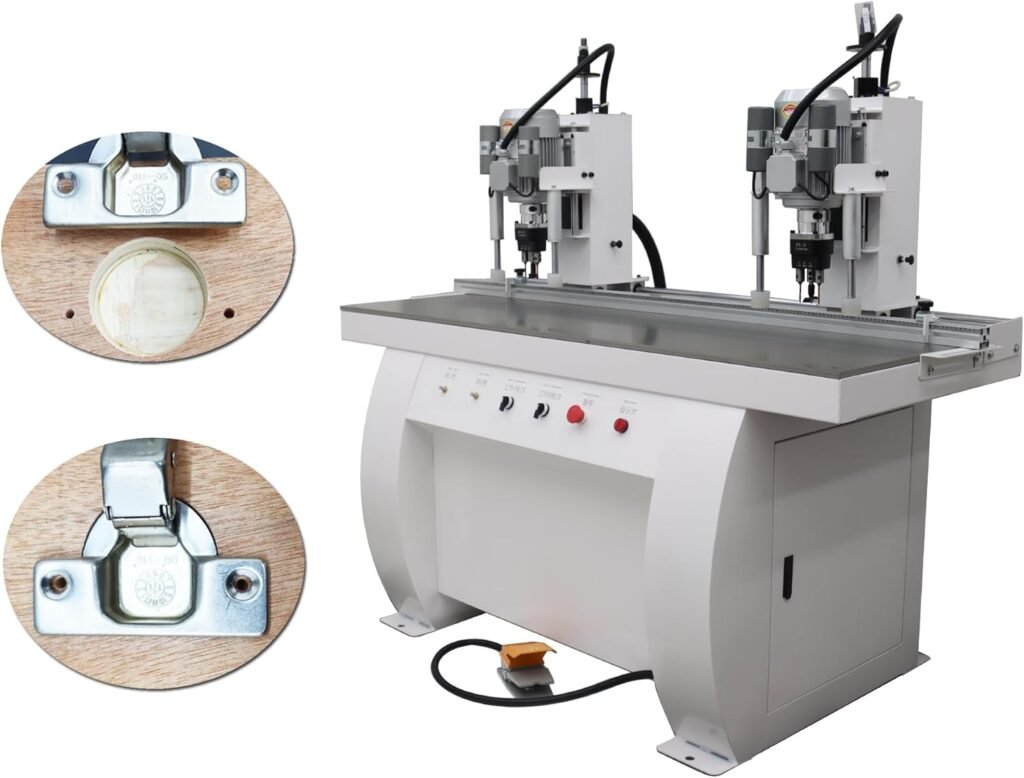 Pneumatic Hinge Boring Drill Press Machine Double Station Hinge Boring Drill Press Machine Woodworking Hinge Drilling Insertion Machine Adjustable Punching Depth