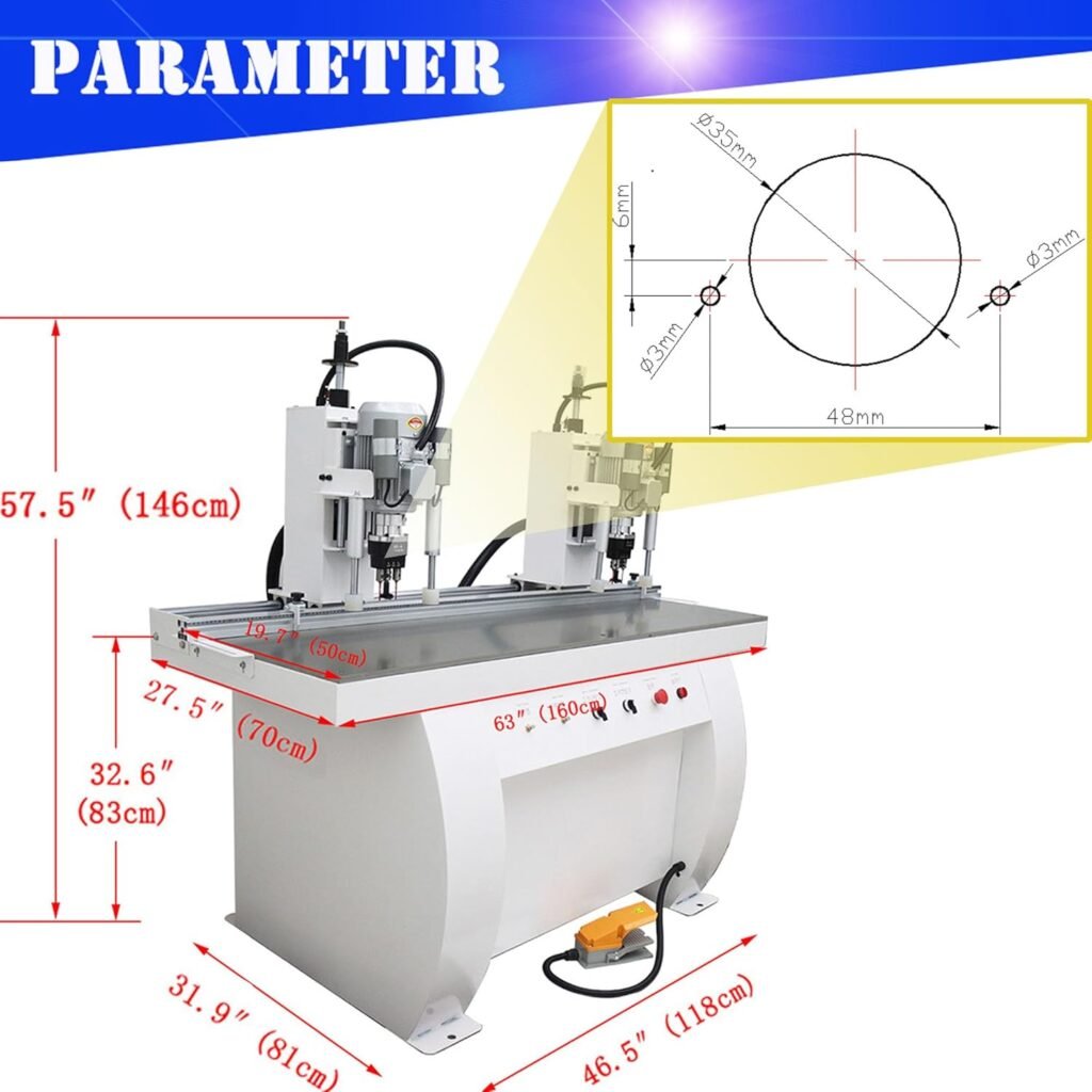 Pneumatic Hinge Boring Drill Press Machine Double Station Hinge Boring Drill Press Machine Woodworking Hinge Drilling Insertion Machine Adjustable Punching Depth