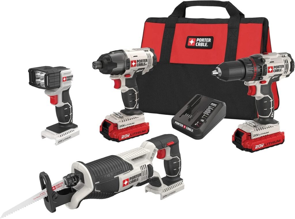 PORTER-CABLE 20V MAX* Cordless Drill Combo Kit, 4-Tool (PCCK615L4)
