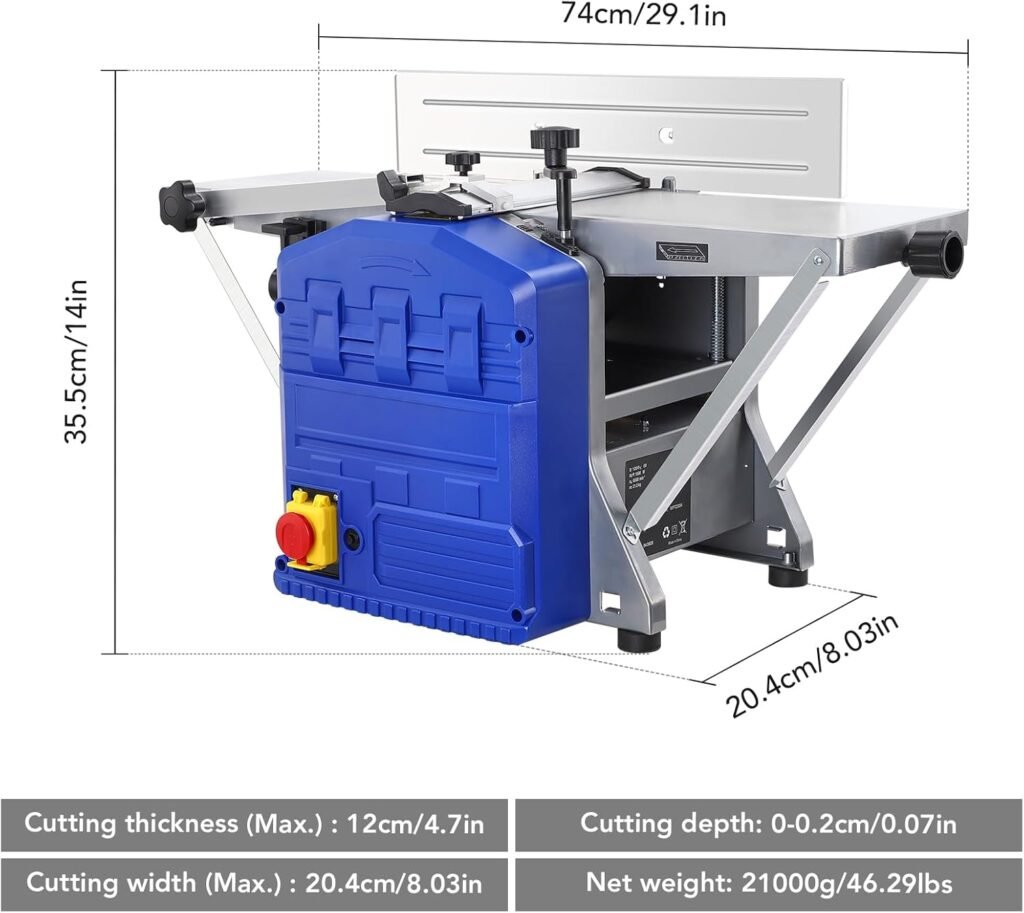 Power Benchtop Planer, Towallmark Powerful Benchtop Planer 1250W Worktable Thickness Planer with Low Dust Work for both Hard  Soft Wood Planing  Thicknessing