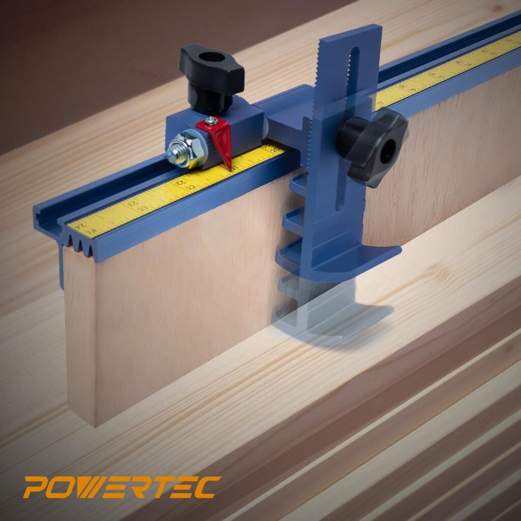 POWERTEC Miter Saw Fence for Miter Saw, Drill Press  Radial Arm Saw, Includes T Track Stop Kit, Tape Measures and T Track Fence Cap, T Track Accessories for Woodworking (71742)