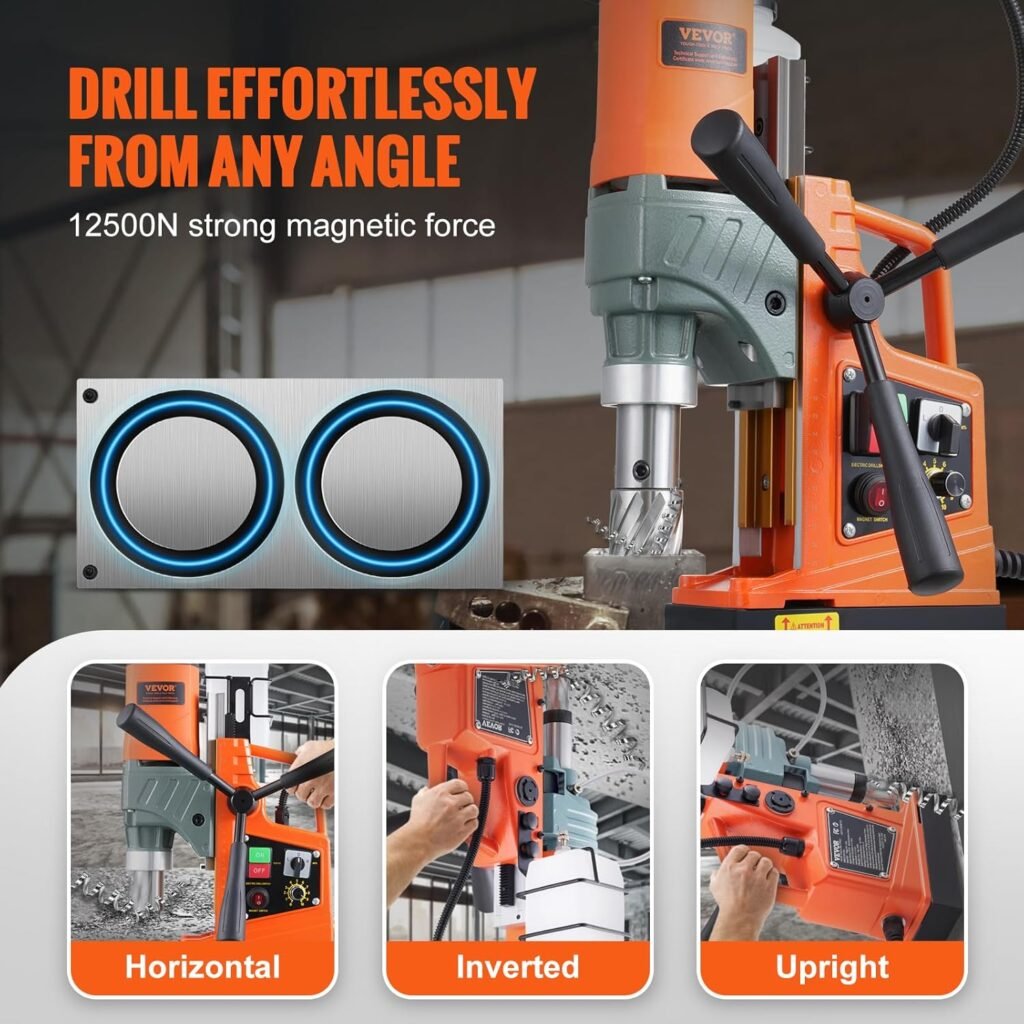 VEVOR Mag Drill Press, 1300W 1.57 Boring Diameter, 2922lbf Power Portable Magnetic Drill, 810 PRM, 11Pcs Drill Bits Electric Drilling Machine for Metal Surface, Industrial and Home Improvement