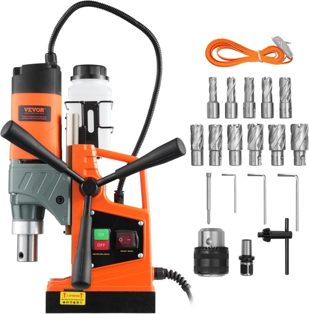 VEVOR Magnetic Drill, 1450W 1.57 Boring Diameter, 12500N 850 RPM Portable Electric Mag Drill Press, with Variable Speed, Drilling Machine for any Surface Home Improvement Industry Railway