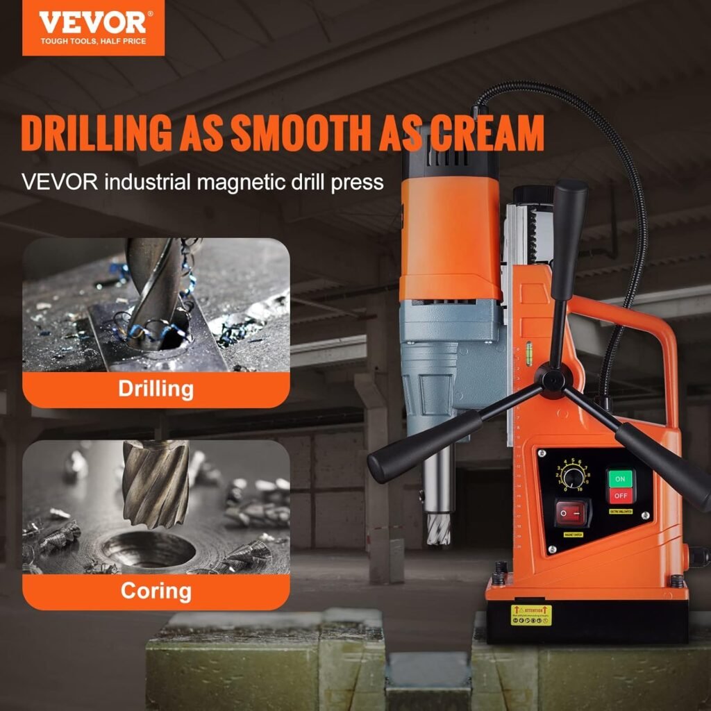 VEVOR Magnetic Drill, 1450W 1.57 Boring Diameter, 12500N 850 RPM Portable Electric Mag Drill Press, with Variable Speed, Drilling Machine for any Surface Home Improvement Industry Railway