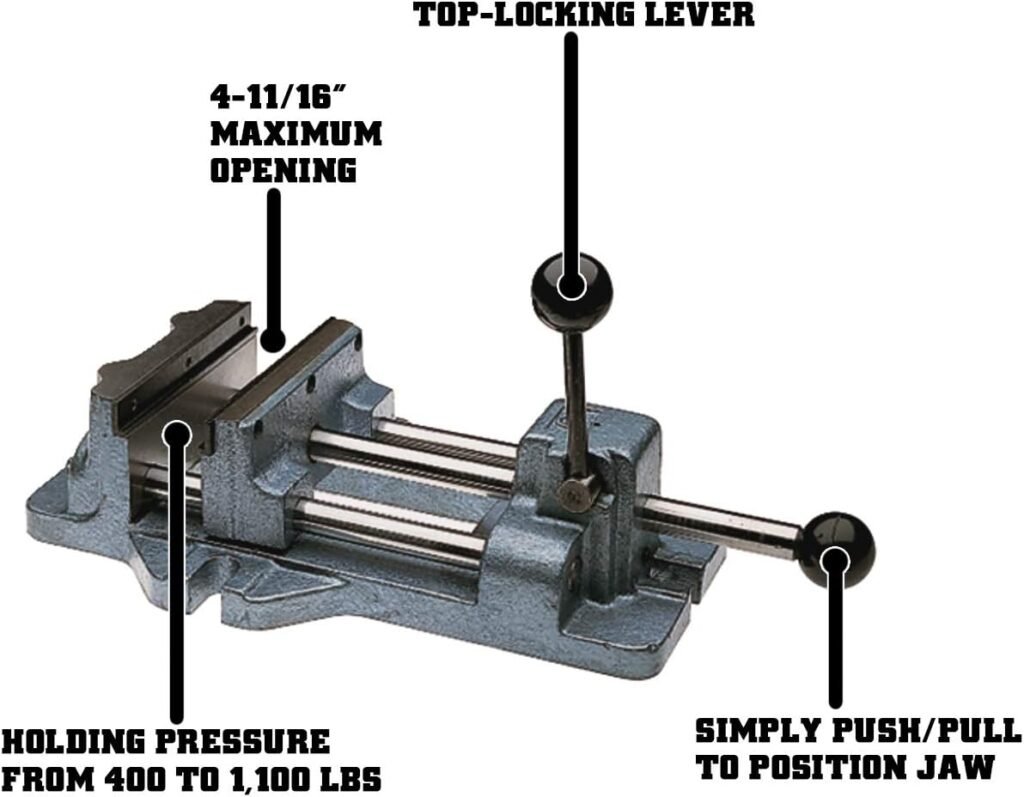 Wilton Cam-Action Drill Press Vise, 4 Jaw Width, 4-11/16 Max Opening (Model 1204)