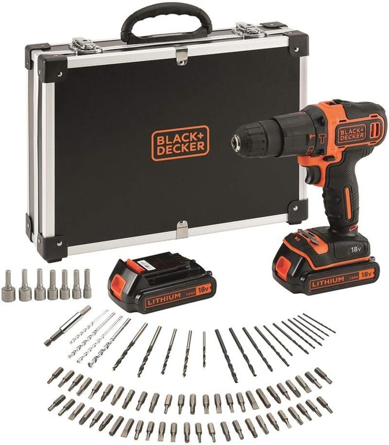 Black + Decker Black  Decker BDCHD18BAFC Cordless Drill Set 80 Pieces 1 W 18 V