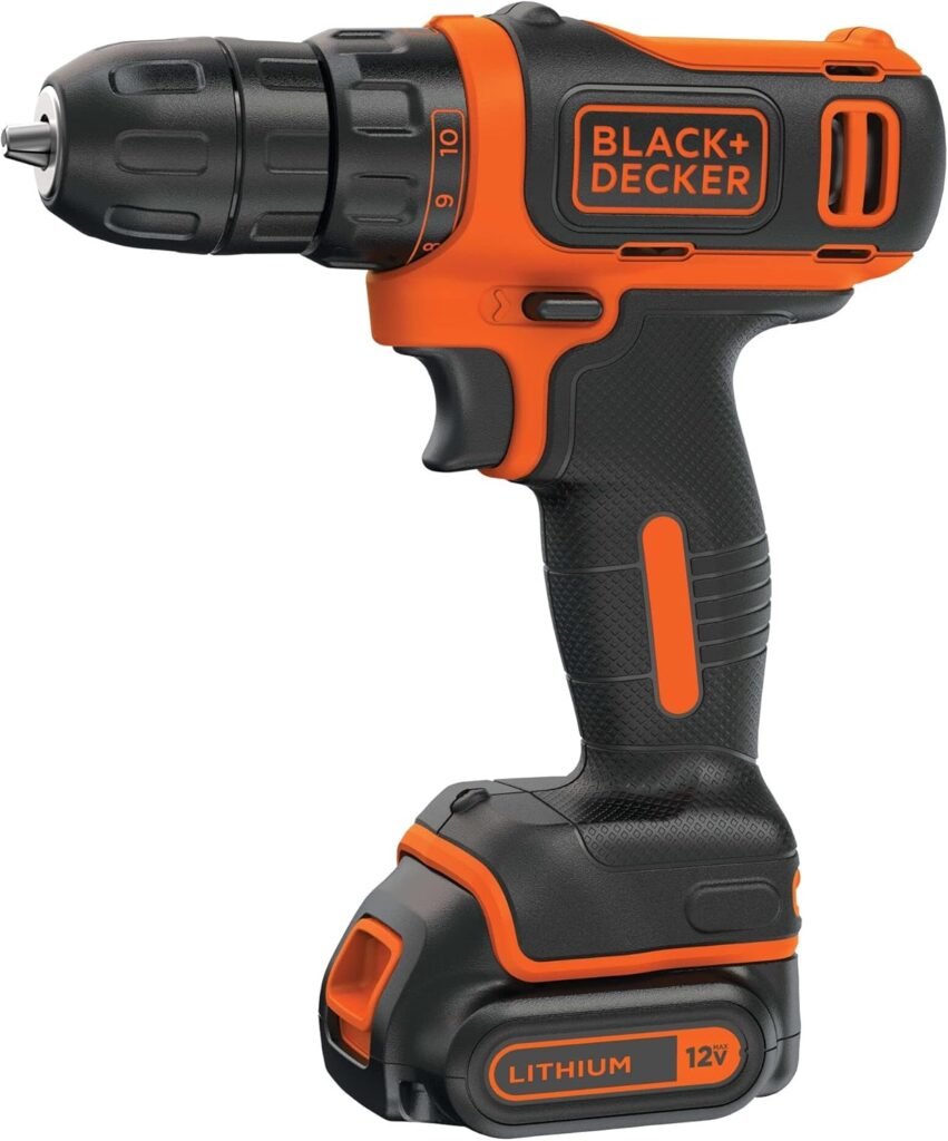 BLACK+DECKER 12V MAX Drill  Home Tool Kit, 60-Piece (BDCDD12PK)