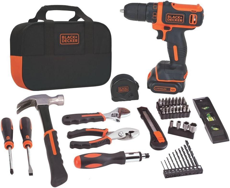 BLACK+DECKER 12V MAX Drill  Home Tool Kit, 60-Piece (BDCDD12PK)