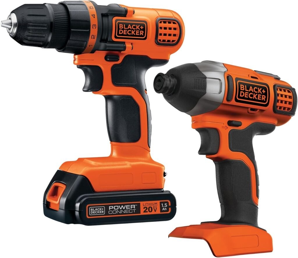 BLACK+DECKER 20V MAX Cordless Drill and Impact Driver, Power Tool Combo Kit with Battery and Charger (BD2KITCDDI)