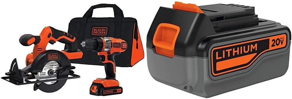 BLACK+DECKER 20V MAX Cordless Drill Combo Kit, 2-Tool with Extra 4-Ah Lithium Ion Battery Pack (BDCD220CS  LB2X4020)