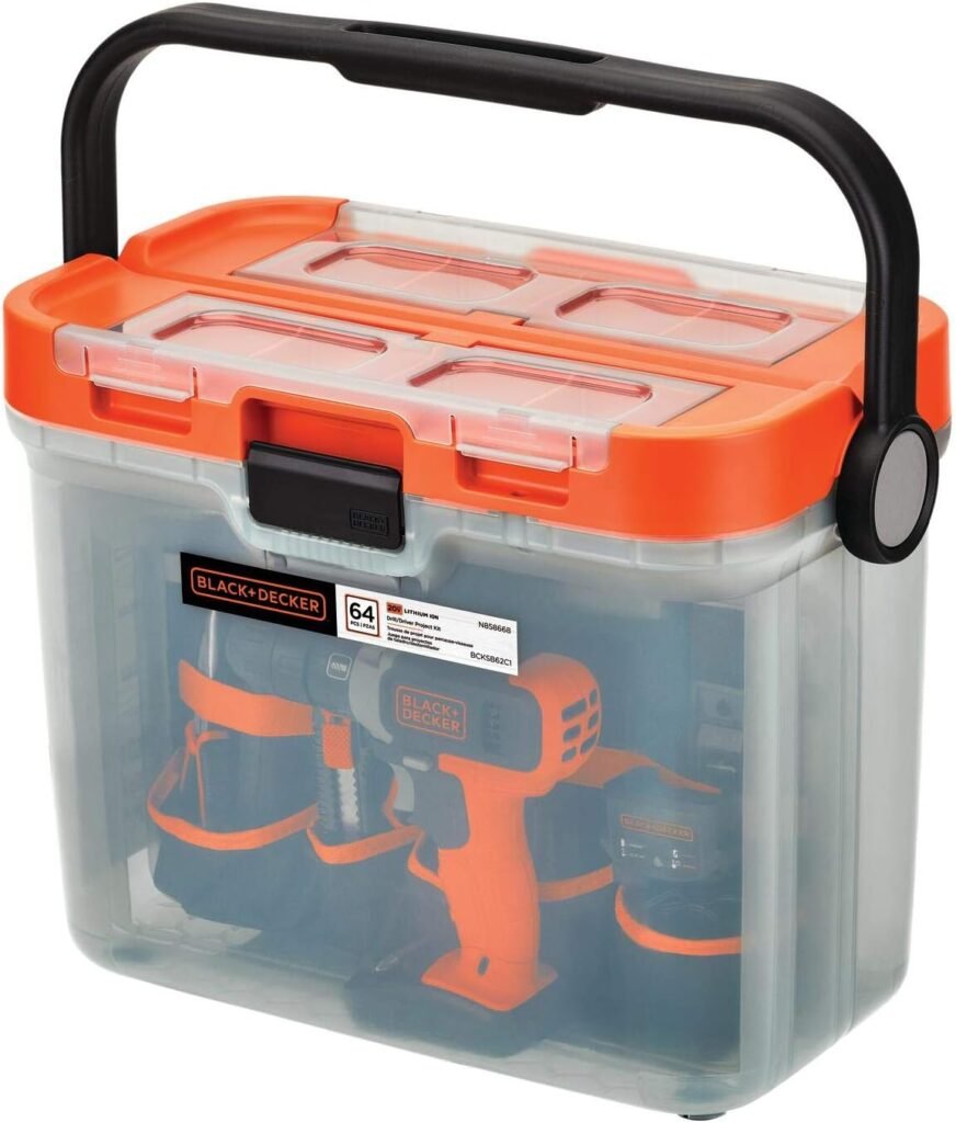 BLACK+DECKER 20V MAX Drill with Home Tool Kit, 66-Piece (BCKSB62C1)