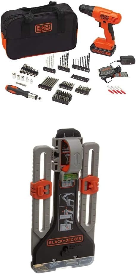 BLACK+DECKER 20V MAX Drill/Drill Bit Set with MarkIT Picture Hanging Tool Kit (BDC120VA100  BDMKIT101C)