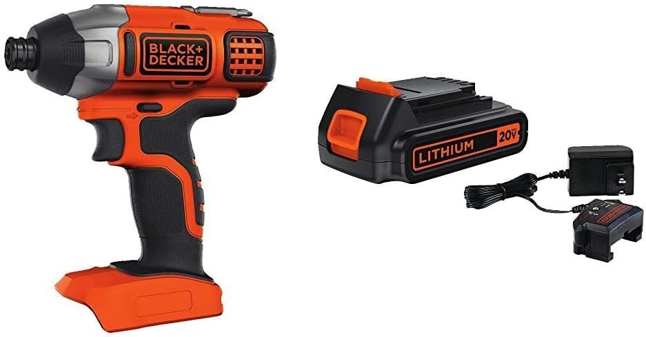 BLACK+DECKER 20V MAX Impact Driver with Lithium Battery  Charger (BDCI20B  LBXR20CK)
