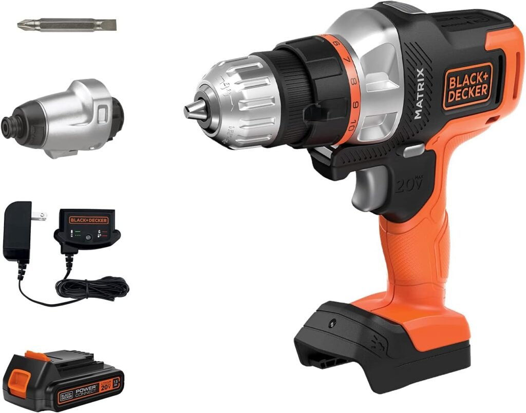 BLACK+DECKER 20V MAX* Matrix Cordless Drill Combo Kit, 2-Tool (BDCDMT120IA), Orange