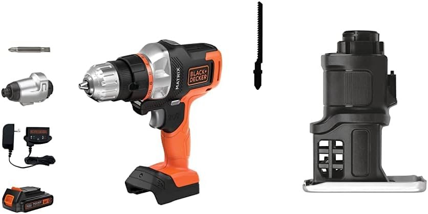BLACK+DECKER 20V MAX Matrix Cordless Drill Combo Kit, 2-Tool with Jig Saw Attachment (BDCDMT120IA  BDCMTJS)