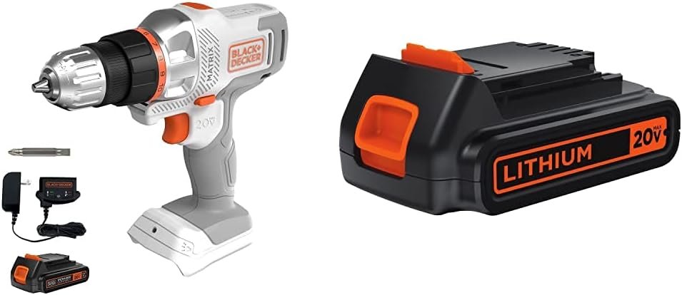 BLACK+DECKER 20V MAX MATRIX Cordless Drill/Driver Kit, White and Orange with Screwdriver Bit Set, 42-Piece (BDCDMT120WC1FF  BDA42SD)