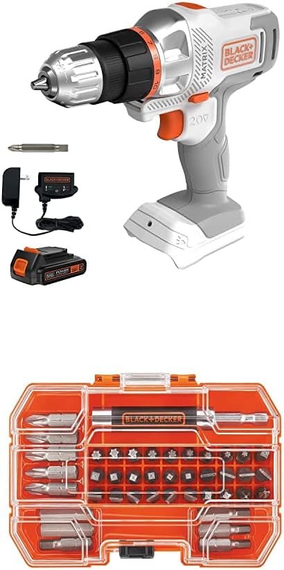 BLACK+DECKER 20V MAX MATRIX Cordless Drill/Driver Kit, White and Orange with Screwdriver Bit Set, 42-Piece (BDCDMT120WC1FF  BDA42SD)