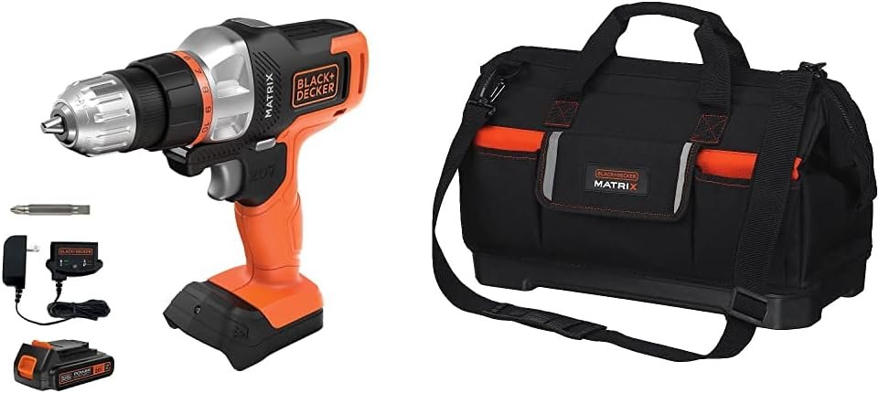 BLACK+DECKER 20V MAX Matrix Cordless Drill/Driver with Tool Tote Bag, Wide-Mouth (BDCDMT120C  BDCMTSB)
