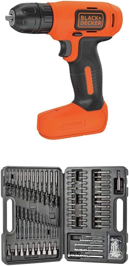 BLACK+DECKER 8V MAX Cordless Drill/Driver (BDCD8C) with BLACK+DECKER BDA91109 Combination Accessory Set, 109-Piece